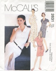 2631 MCCALLS SHIRTWAIST DRESS SLEEVES OR NOT, BELT PATTERN 12-16